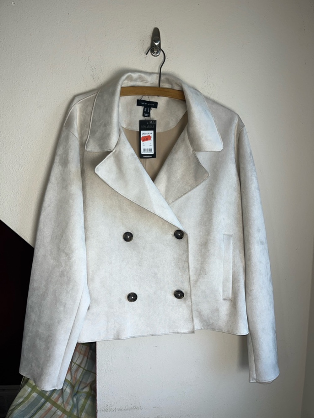 New Look Cream Double-Breasted Faux Suede Motorcycle Jacket 14 NWT